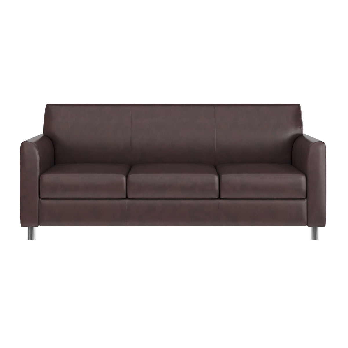 Brown/Chrome Legs |#| Brown LeatherSoft Sofa with Clean Line Stitched Frame and Chrome Legs