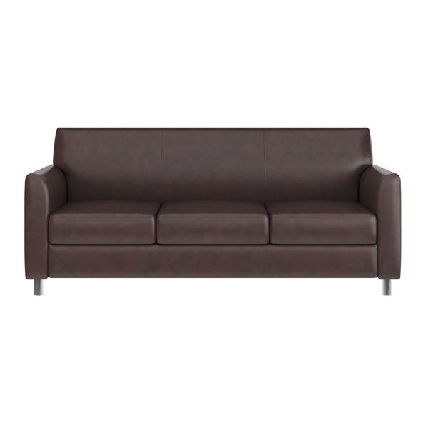 Brown/Chrome Legs |#| Brown LeatherSoft Sofa with Clean Line Stitched Frame and Chrome Legs