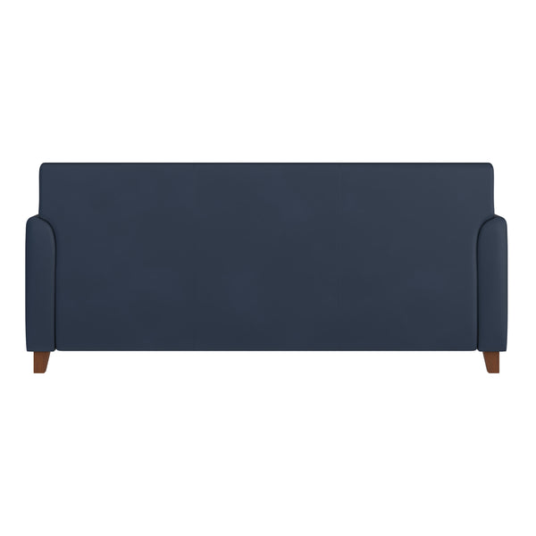 Navy/Wood Legs |#| Navy LeatherSoft Sofa with Clean Line Stitched Frame - Reception Seating