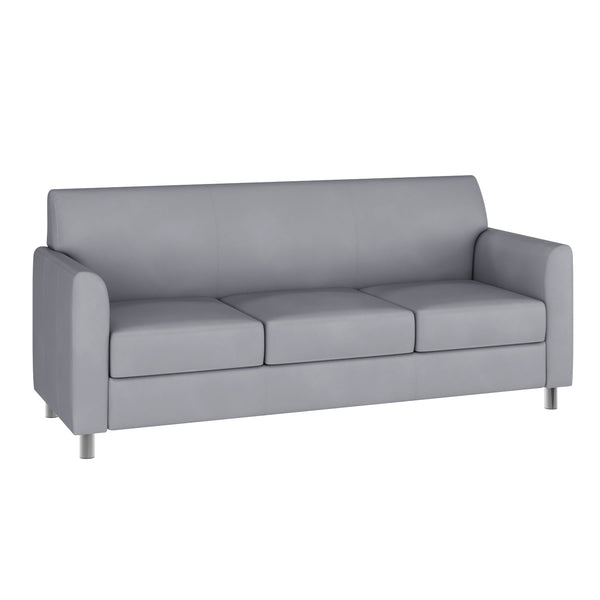 Gray/Chrome Legs |#| Gray LeatherSoft Sofa with Clean Line Stitched Frame and Chrome Legs