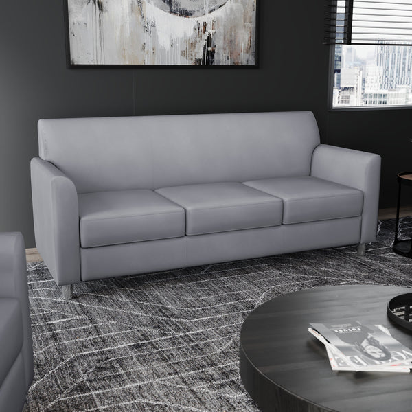 Gray/Chrome Legs |#| Gray LeatherSoft Sofa with Clean Line Stitched Frame and Chrome Legs