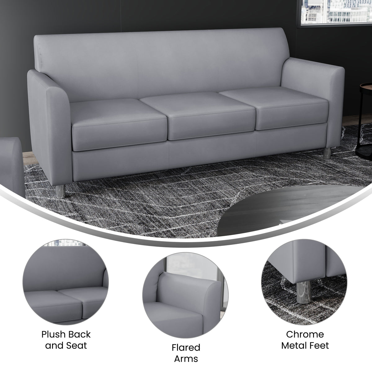 Gray/Chrome Legs |#| Gray LeatherSoft Sofa with Clean Line Stitched Frame and Chrome Legs