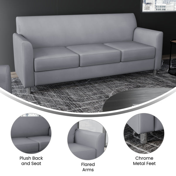 Gray/Chrome Legs |#| Gray LeatherSoft Sofa with Clean Line Stitched Frame and Chrome Legs