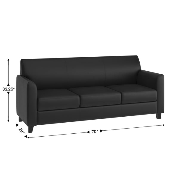 Black/Wood Legs |#| Black LeatherSoft Sofa with Clean Line Stitched Frame - Reception Seating