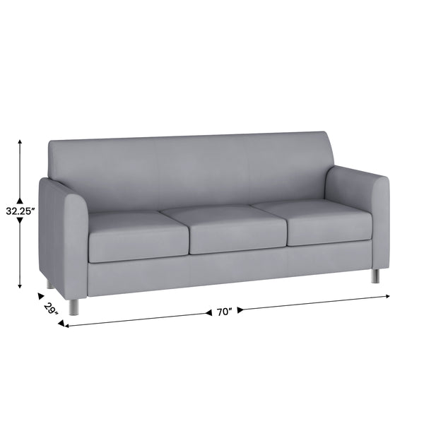 Gray/Chrome Legs |#| Gray LeatherSoft Sofa with Clean Line Stitched Frame and Chrome Legs