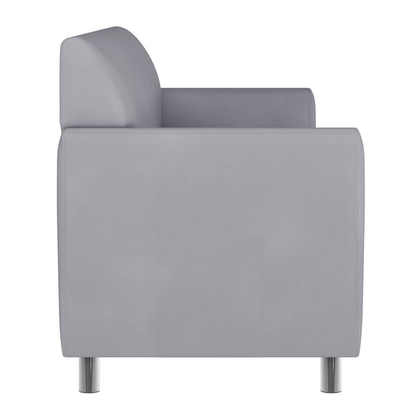 Gray/Chrome Legs |#| Gray LeatherSoft Sofa with Clean Line Stitched Frame and Chrome Legs