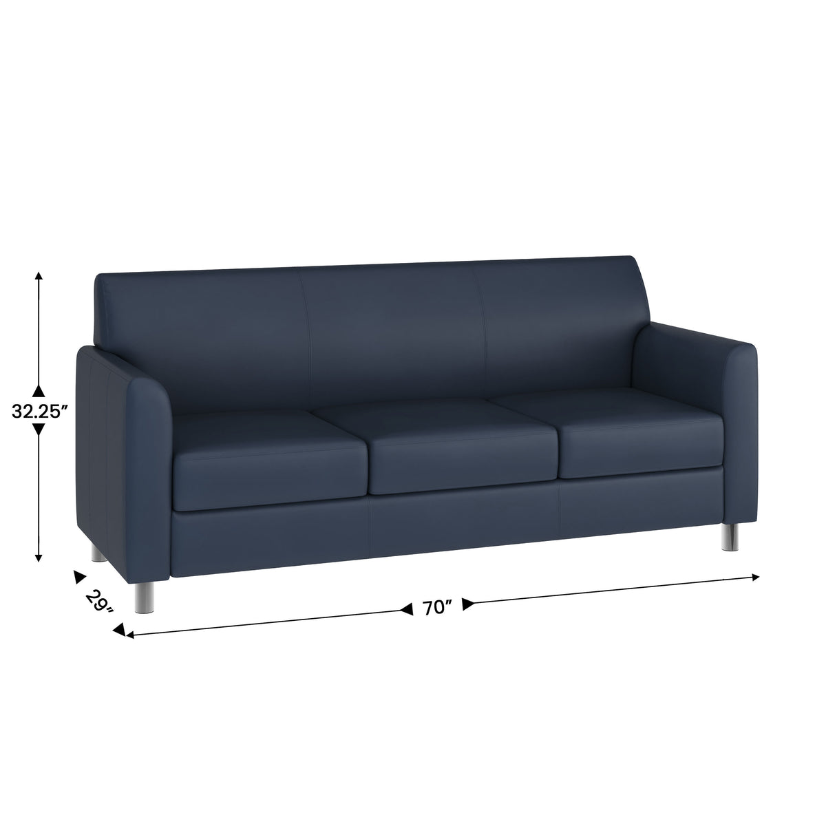 Navy/Chrome Legs |#| Navy LeatherSoft Sofa with Clean Line Stitched Frame and Chrome Legs