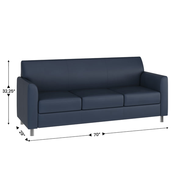 Navy/Chrome Legs |#| Navy LeatherSoft Sofa with Clean Line Stitched Frame and Chrome Legs