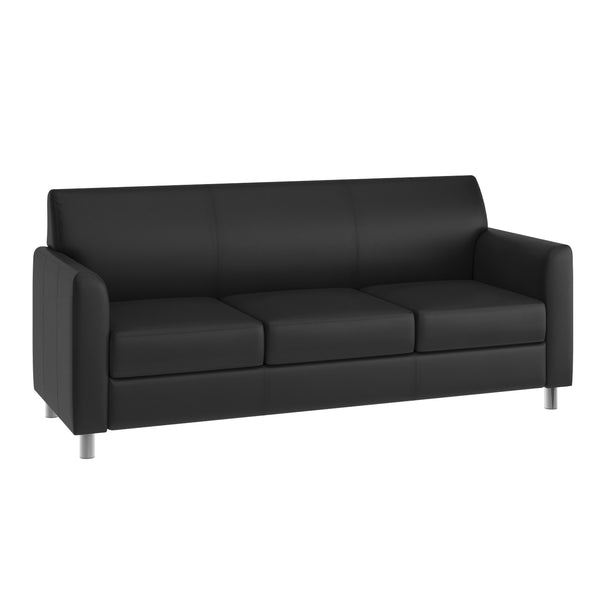 Black/Chrome Legs |#| Black LeatherSoft Sofa with Clean Line Stitched Frame and Chrome Legs