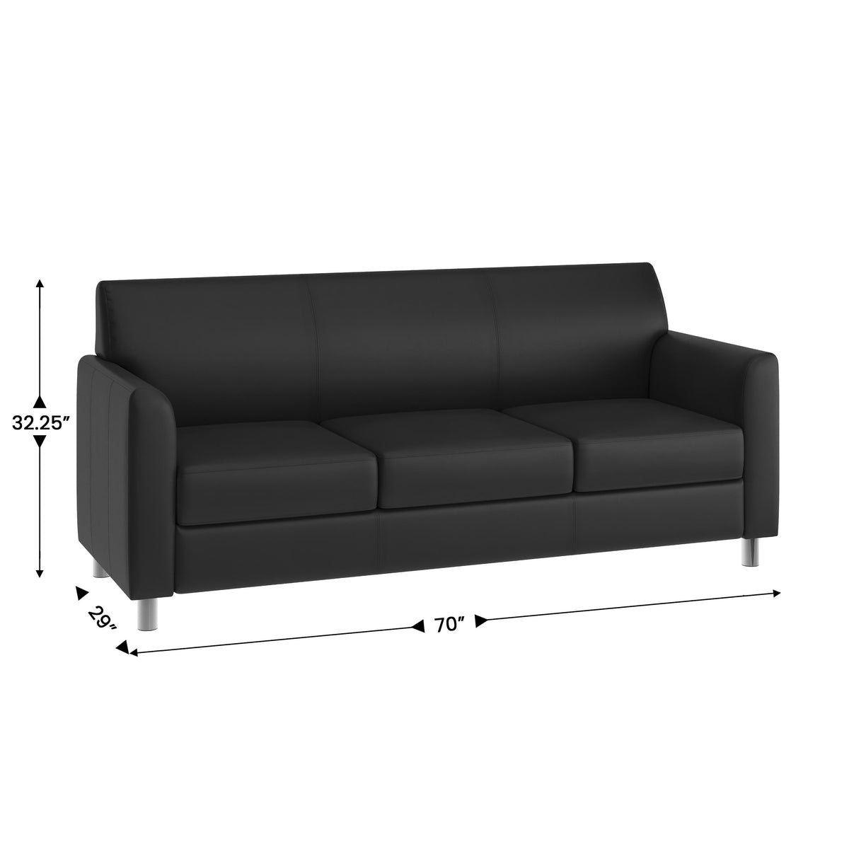 Black/Chrome Legs |#| Black LeatherSoft Sofa with Clean Line Stitched Frame and Chrome Legs