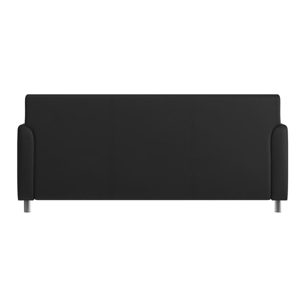 Black/Chrome Legs |#| Black LeatherSoft Sofa with Clean Line Stitched Frame and Chrome Legs