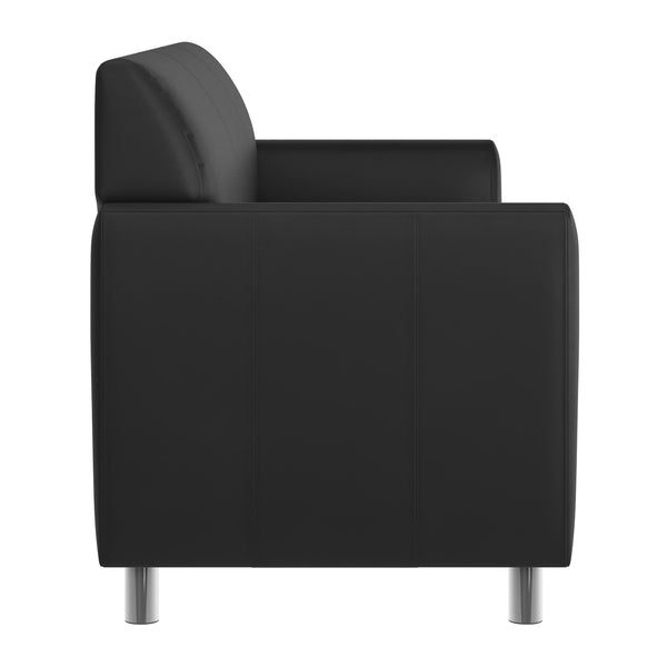 Black/Chrome Legs |#| Black LeatherSoft Sofa with Clean Line Stitched Frame and Chrome Legs