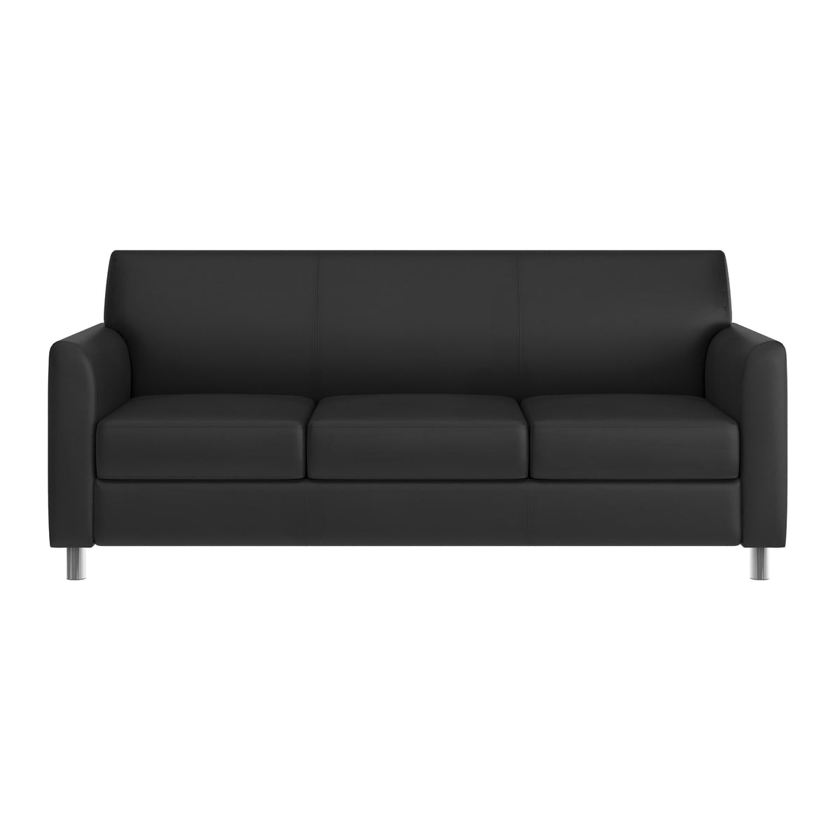 Black/Chrome Legs |#| Black LeatherSoft Sofa with Clean Line Stitched Frame and Chrome Legs