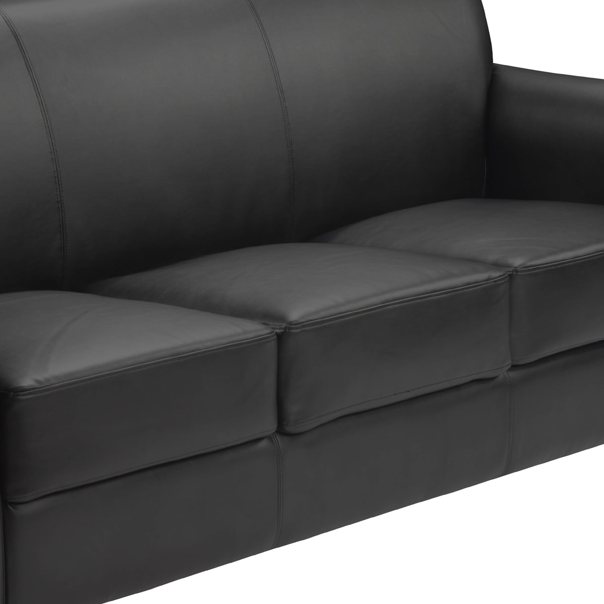 Black/Chrome Legs |#| Black LeatherSoft Sofa with Clean Line Stitched Frame and Chrome Legs