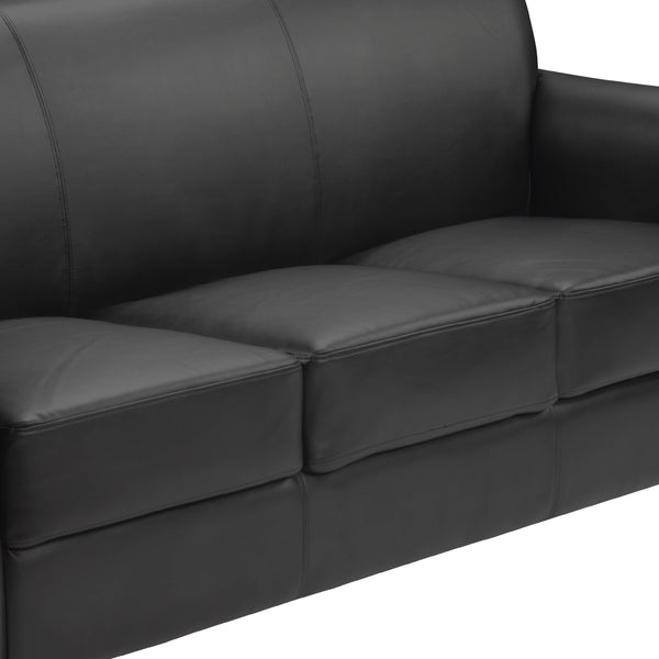 Black/Chrome Legs |#| Black LeatherSoft Sofa with Clean Line Stitched Frame and Chrome Legs