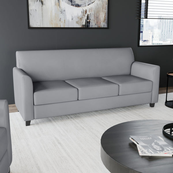 Gray/Wood Legs |#| Gray LeatherSoft Sofa with Clean Line Stitched Frame - Reception Seating