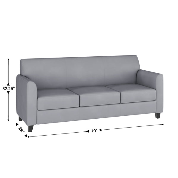 Gray/Wood Legs |#| Gray LeatherSoft Sofa with Clean Line Stitched Frame - Reception Seating