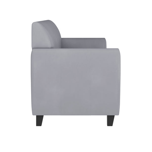 Gray/Wood Legs |#| Gray LeatherSoft Sofa with Clean Line Stitched Frame - Reception Seating