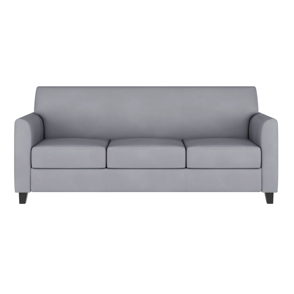 Gray/Wood Legs |#| Gray LeatherSoft Sofa with Clean Line Stitched Frame - Reception Seating