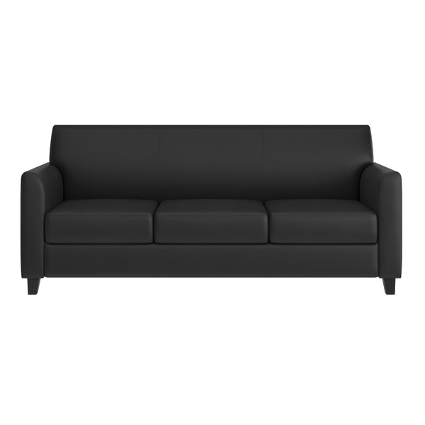 Black/Wood Legs |#| Black LeatherSoft Sofa with Clean Line Stitched Frame - Reception Seating
