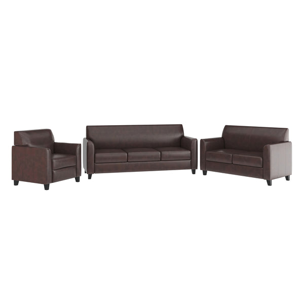 Brown |#| Reception Set in Brown with Clean Line Stitched Frame - Hospitality Seating
