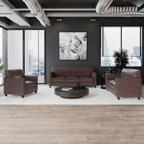 Brown |#| Reception Set in Brown with Clean Line Stitched Frame - Hospitality Seating