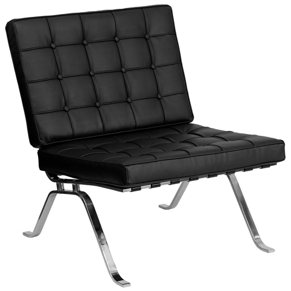 Black |#| Black LeatherSoft Button Tufted Armless Lounge Chair w/Designer Curved Legs