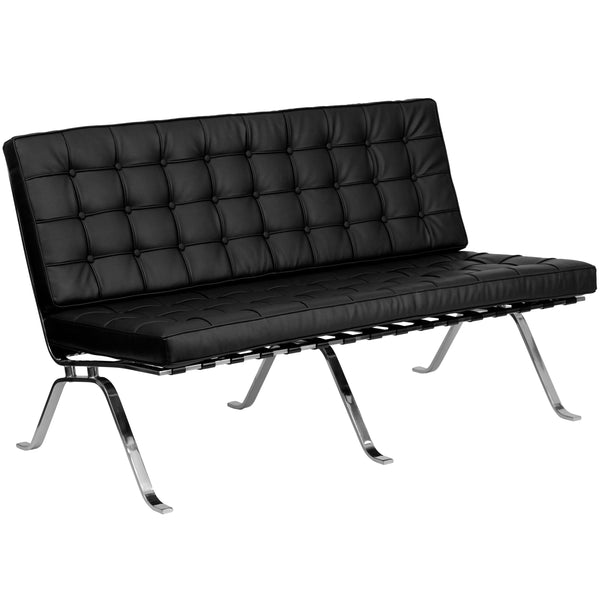 Black LeatherSoft Button Tufted Armless Loveseat with Designer Curved Legs