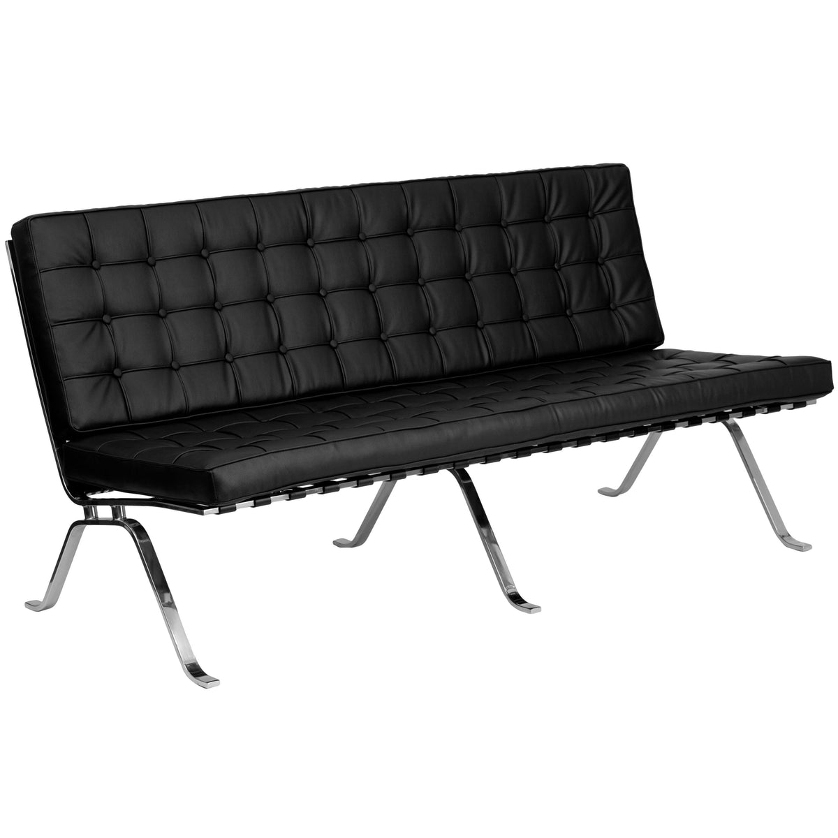 Black LeatherSoft Button Tufted Armless Sofa with Designer Curved Legs