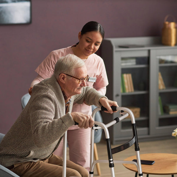 Lightweight Adjustable Height Folding Walker w/ Dual Frame Types in Silver/Black