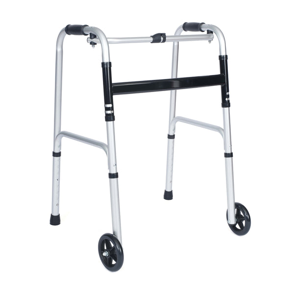 Lightweight Adjustable Height Folding Walker w/ Dual Frame Types in Silver/Black