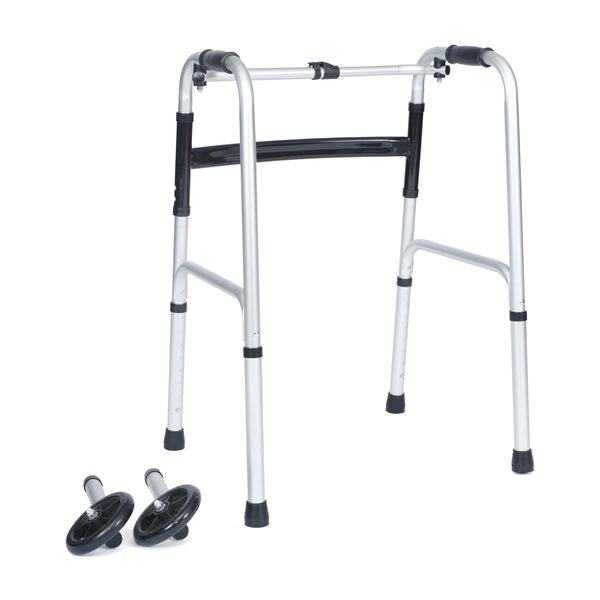 Lightweight Adjustable Height Folding Walker w/ Dual Frame Types in Silver/Black