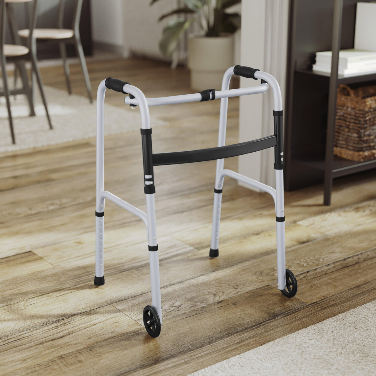 Lightweight Adjustable Height Folding Walker w/ Dual Frame Types in Silver/Black