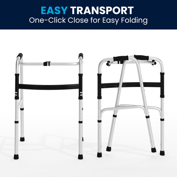 Lightweight Adjustable Height Folding Walker w/ Dual Frame Types in Silver/Black
