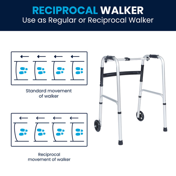 Lightweight Adjustable Height Folding Walker w/ Dual Frame Types in Silver/Black