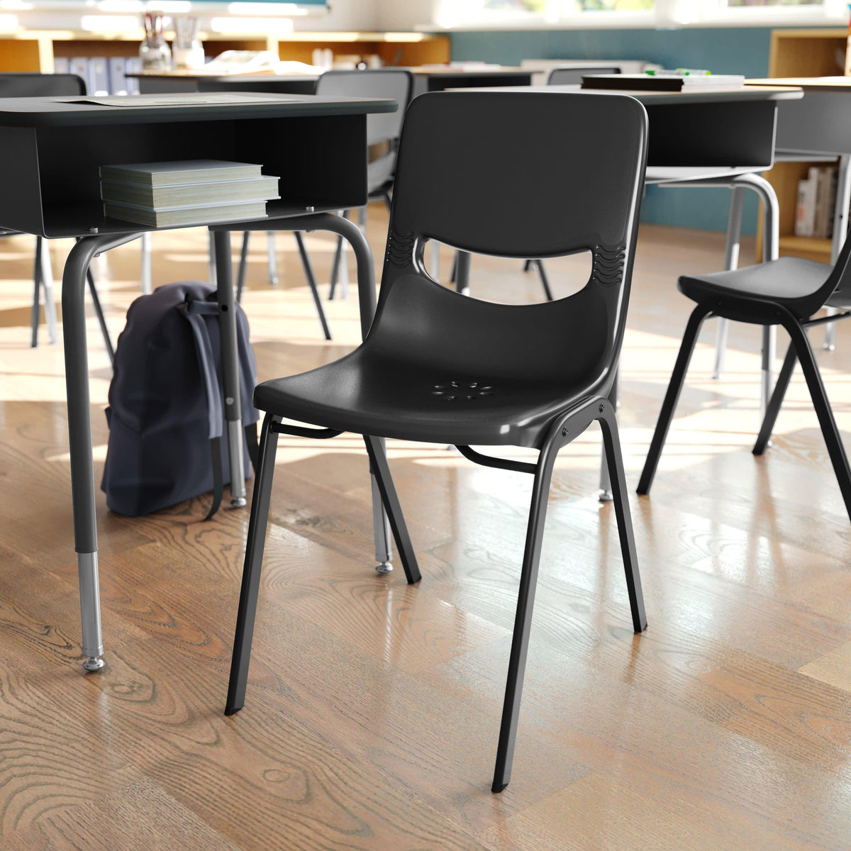 Black |#| Ergonomic Heavy-Duty Flex Comfort Classroom Stack Chair in Black