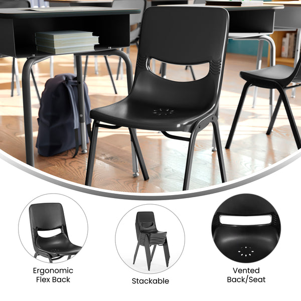 Black |#| Ergonomic Heavy-Duty Flex Comfort Classroom Stack Chair in Black