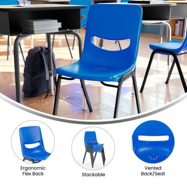Navy |#| Ergonomic Heavy-Duty Flex Comfort Classroom Stack Chair in Navy