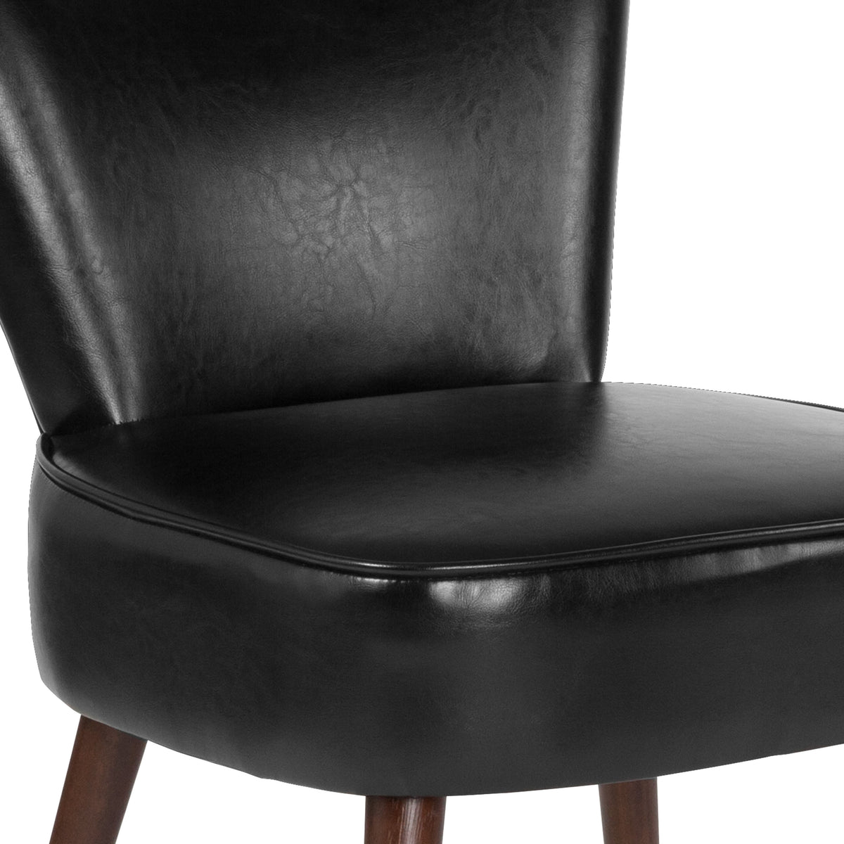 Black LeatherSoft |#| Black LeatherSoft Retro Chair with Triangular Shaped Back and Tapered Wood Legs