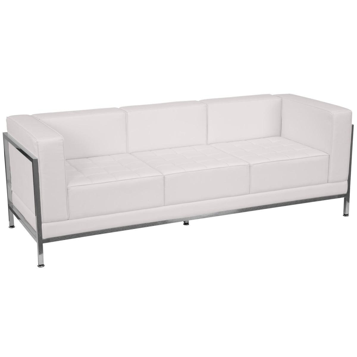 Melrose White |#| White LeatherSoft Modular Sofa with Quilted Tufted Seat and Encasing Frame