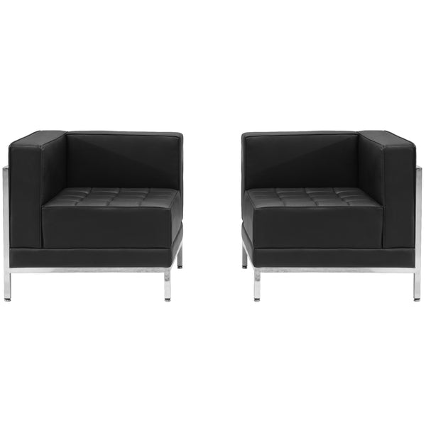Black |#| Black LeatherSoft 2 Piece Modular Corner Chair Set with Taut Back and Seat