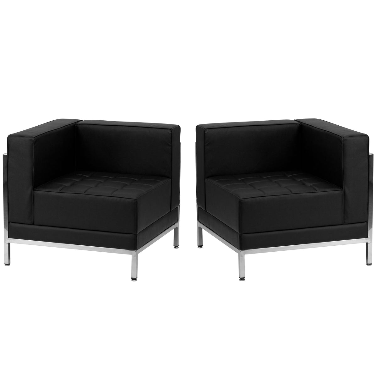 Black |#| Black LeatherSoft 2 Piece Modular Corner Chair Set with Taut Back and Seat