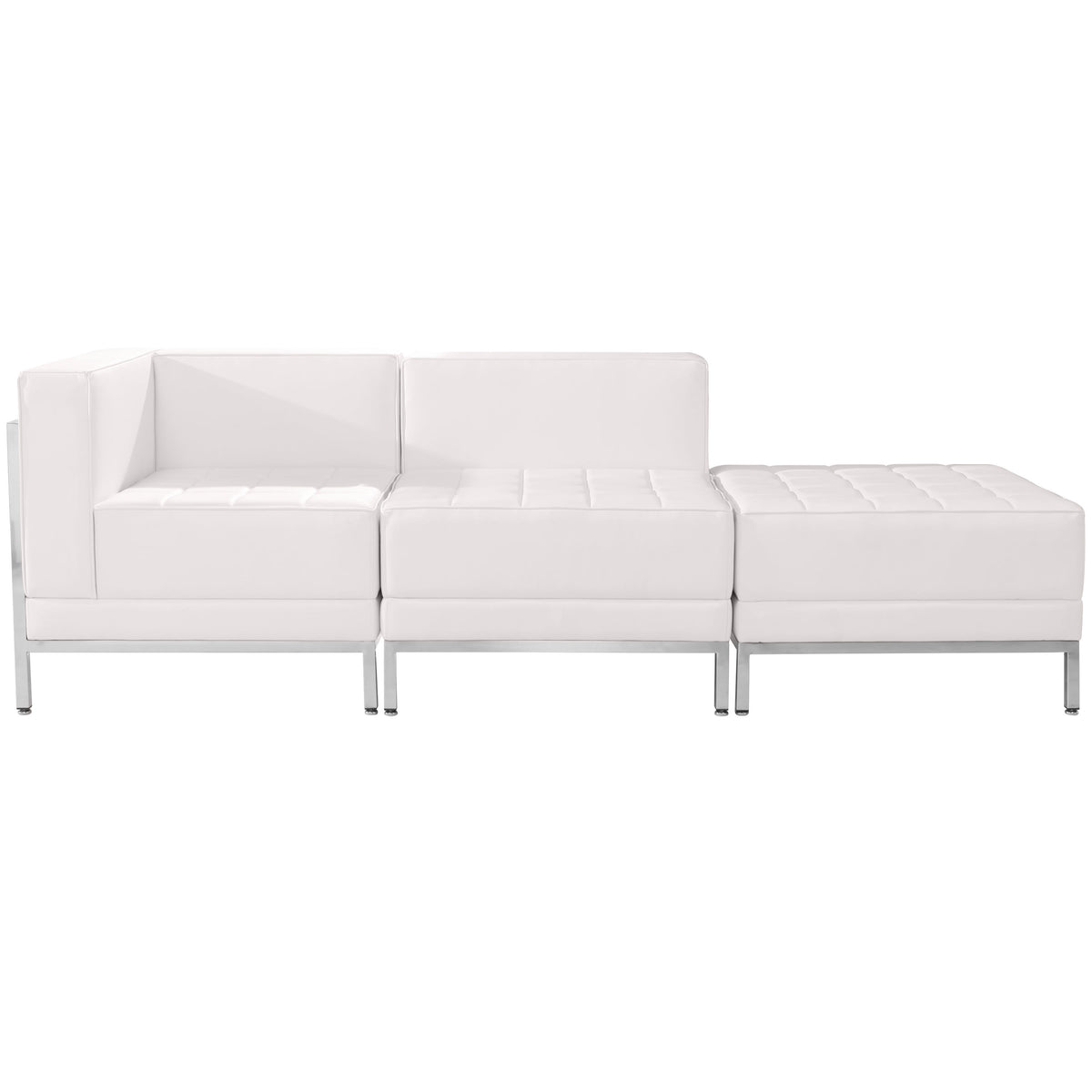 Melrose White |#| White LeatherSoft 3 Piece Modular Chair & Ottoman Set w/Taut Back &Seat