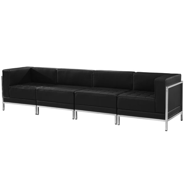 Black |#| Black LeatherSoft 4 Piece Modular Lounge Set with Taut Back and Seat