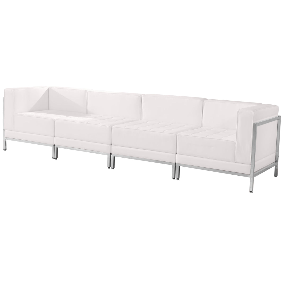 Melrose White |#| White LeatherSoft 4 Piece Modular Lounge Set with Taut Back and Seat