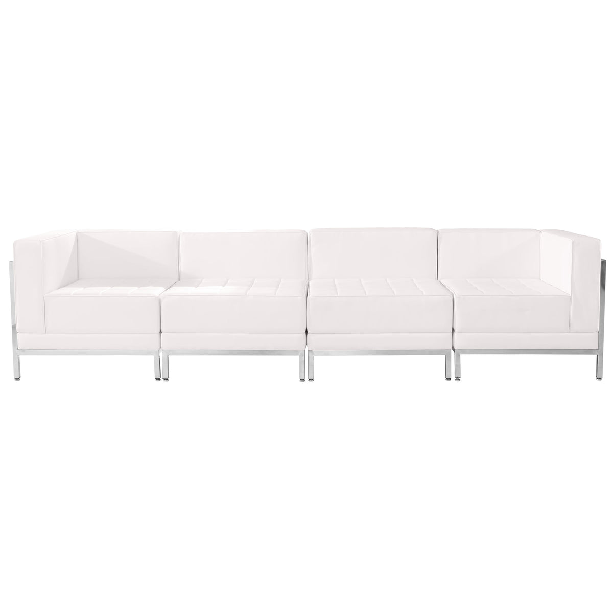 Melrose White |#| White LeatherSoft 4 Piece Modular Lounge Set with Taut Back and Seat