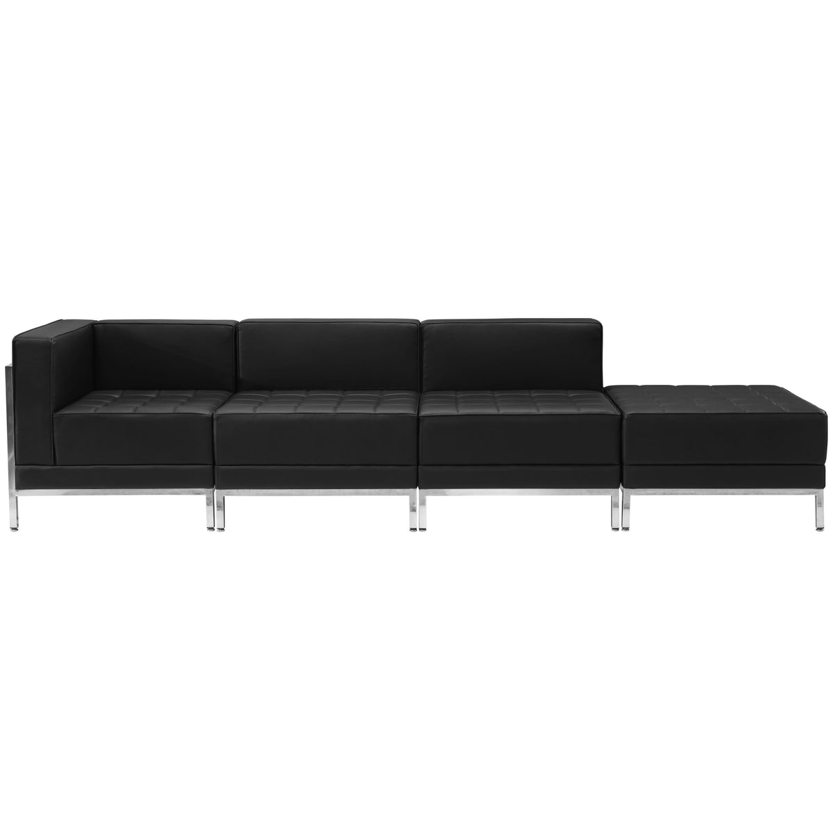 Black |#| Black LeatherSoft 4 Piece Modular Chair & Ottoman Set w/Taut Back &Seat