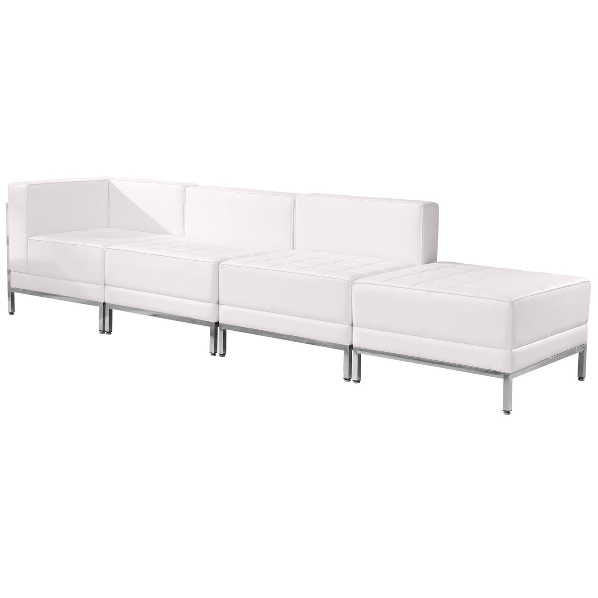 Melrose White |#| White LeatherSoft 4 Piece Modular Chair & Ottoman Set w/Taut Back &Seat