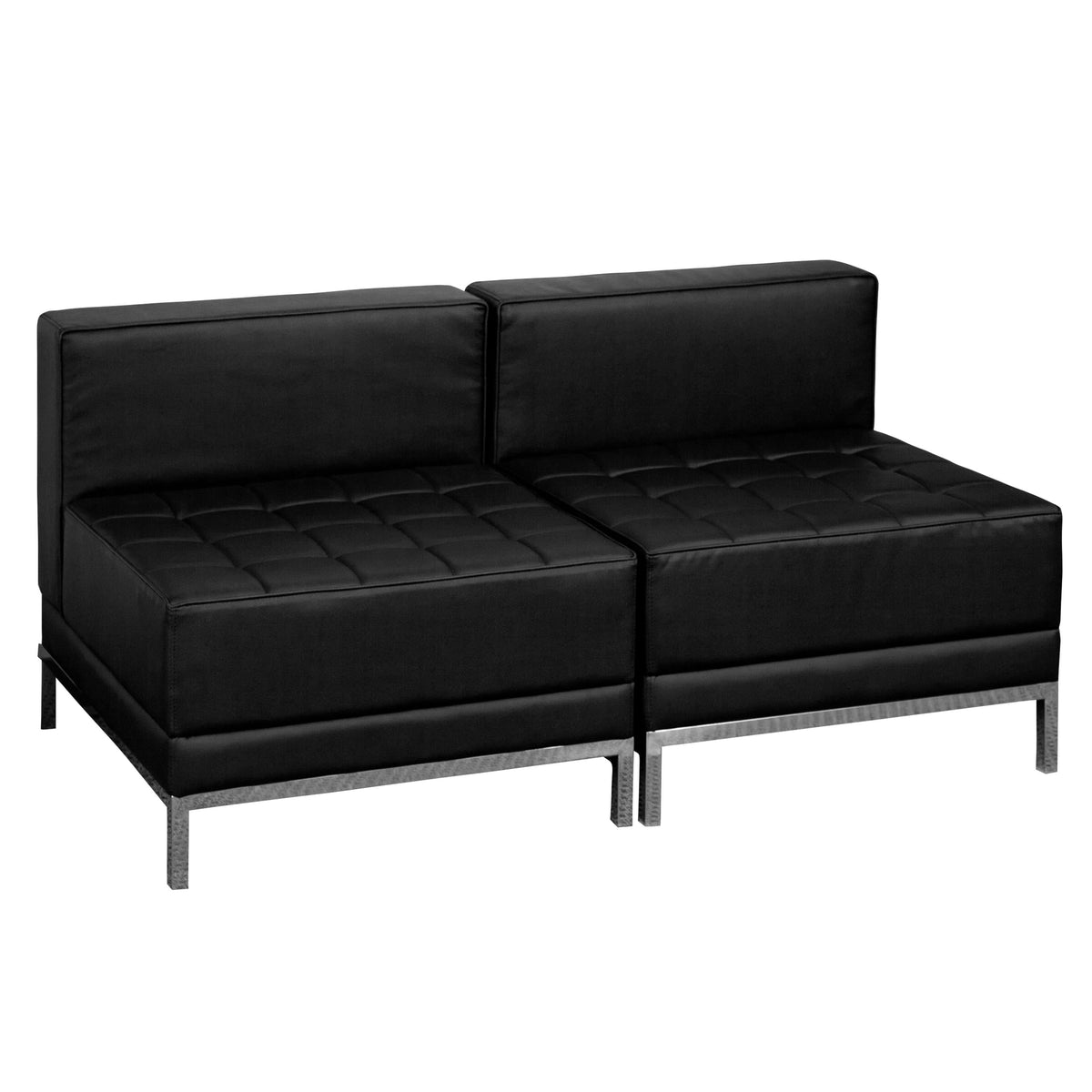 Black |#| 2 Piece Black LeatherSoft Modular Lounge Set with Taut Back and Seat