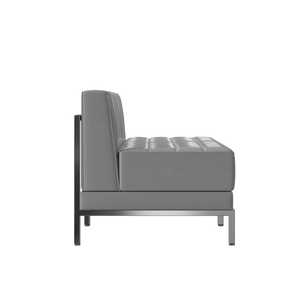 Gray |#| 2 Piece Gray LeatherSoft Modular Reception Lounge Set - Reception Bench